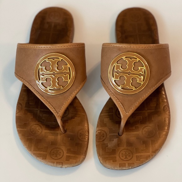 Tory Burch Shoes - Tory Burch miller sandal, tan leather, gold tan logo sandals, Size 8